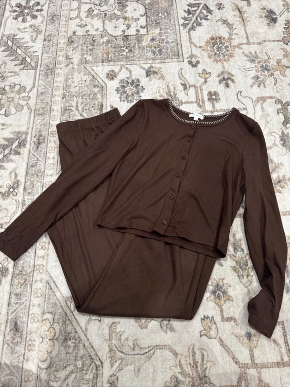 Pink & Rose Brown Matching Set Cardigan Top & Pants Size L